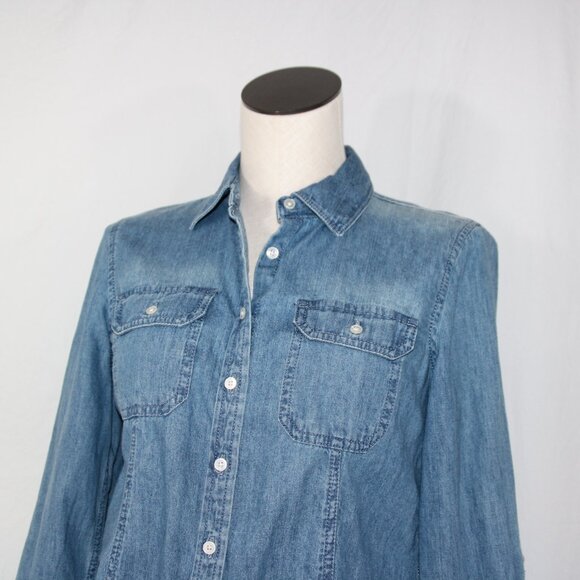 Talbots Denim Button Up Long Sleeve Shirt Size 6p Blue Pockets Collared - Picture 3 of 10